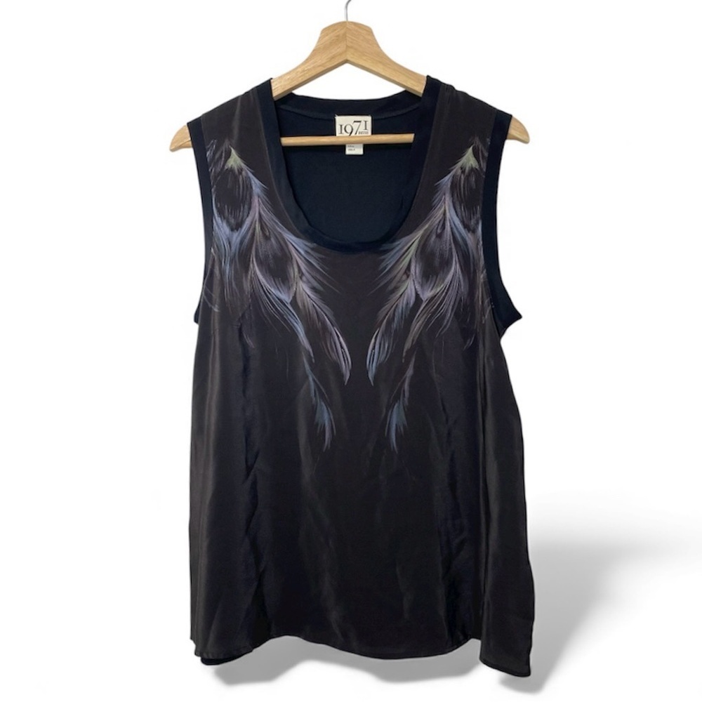 Reiss 1971 Silk Feather Print Sleeveless Blouse Multicolor size 8